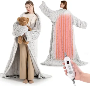 Bearhug Wearable Heated Blanket with Foot Pockets & Sleeves - Faux Fur & Sherpa, Heated Snuggle Blanket for Bed & Sofa, 6 Heating Levels, 4H Auto-Off, ETL Certified, Machine Washable, 50 * 70" 18"