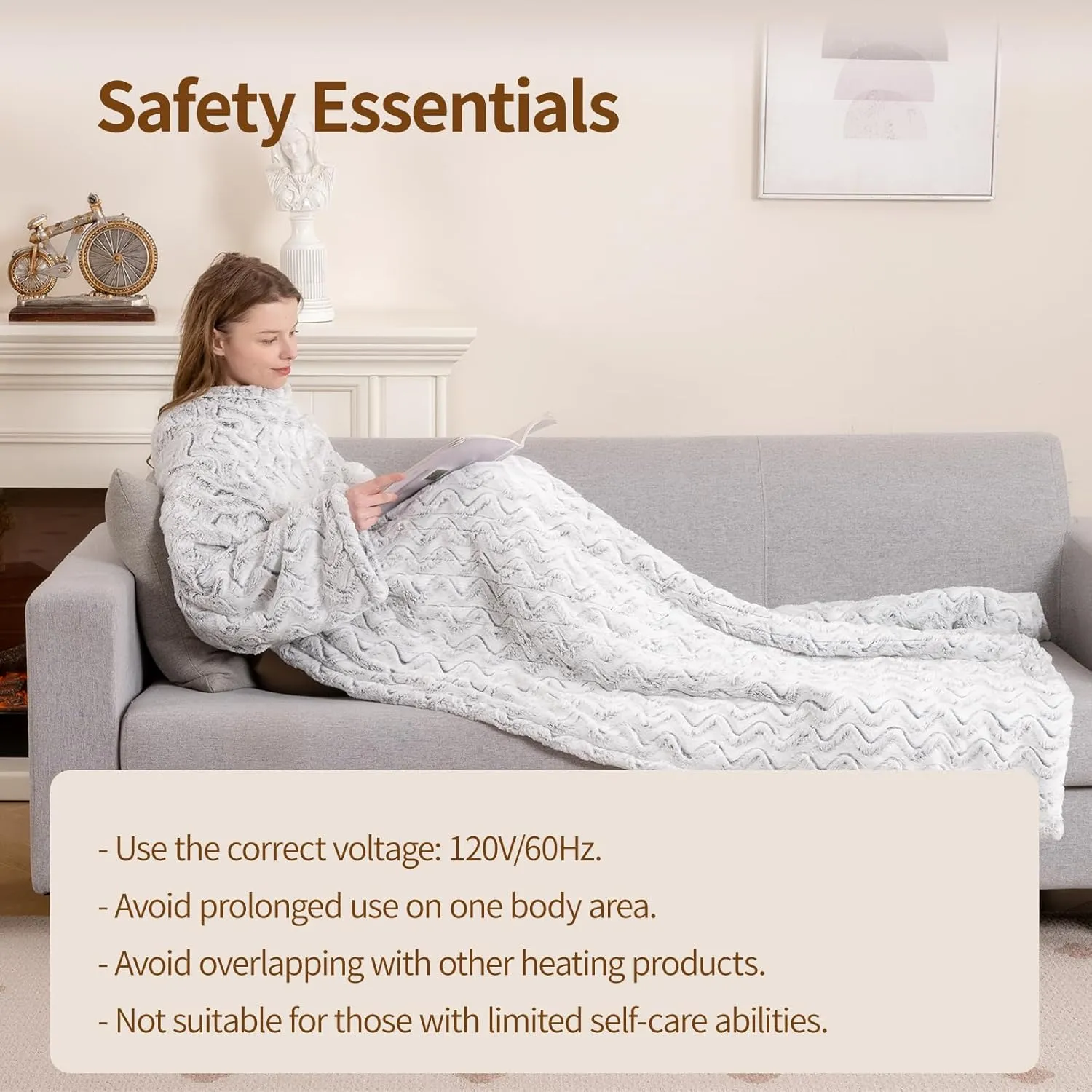 Bearhug Wearable Heated Blanket with Foot Pockets & Sleeves - Faux Fur & Sherpa, Heated Snuggle Blanket for Bed & Sofa, 6 Heating Levels, 4H Auto-Off, ETL Certified, Machine Washable, 50 * 70" 18"