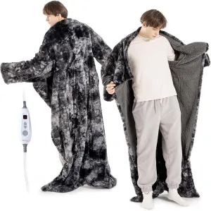 Bearhug Wearable Heated Blanket with Foot Pockets & Sleeves - Faux Fur & Sherpa, Heated Snuggle Blanket for Bed & Sofa, 6 Heating Levels, 4H Auto-Off, ETL Certified, Machine Washable, 50 * 70" 18"