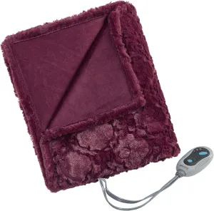 Beautyrest Brushed Long Fur Electric Throw Blanket Ogee Pattern Warm and Soft Heated Wrap with Auto Shutoff, 50 in x 60 in, Burgundy