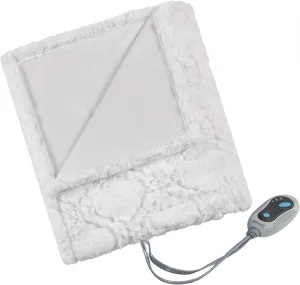 Beautyrest Brushed Long Fur Electric Throw Blanket Ogee Pattern Warm and Soft Heated Wrap with Auto Shutoff, 50 in x 60 in, Ivory