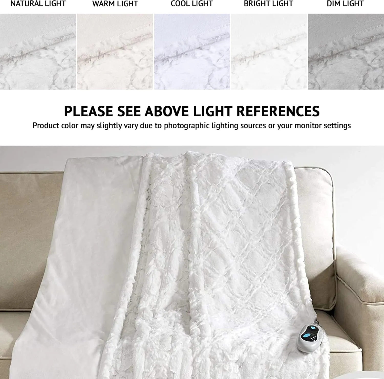 Beautyrest Brushed Long Fur Electric Throw Blanket Ogee Pattern Warm and Soft Heated Wrap with Auto Shutoff, 50 in x 60 in, Ivory