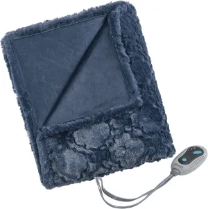 Beautyrest Brushed Long Fur Electric Throw Blanket Ogee Pattern Warm and Soft Heated Wrap with Auto Shutoff, 50 in x 60 in, Sapphire Blue