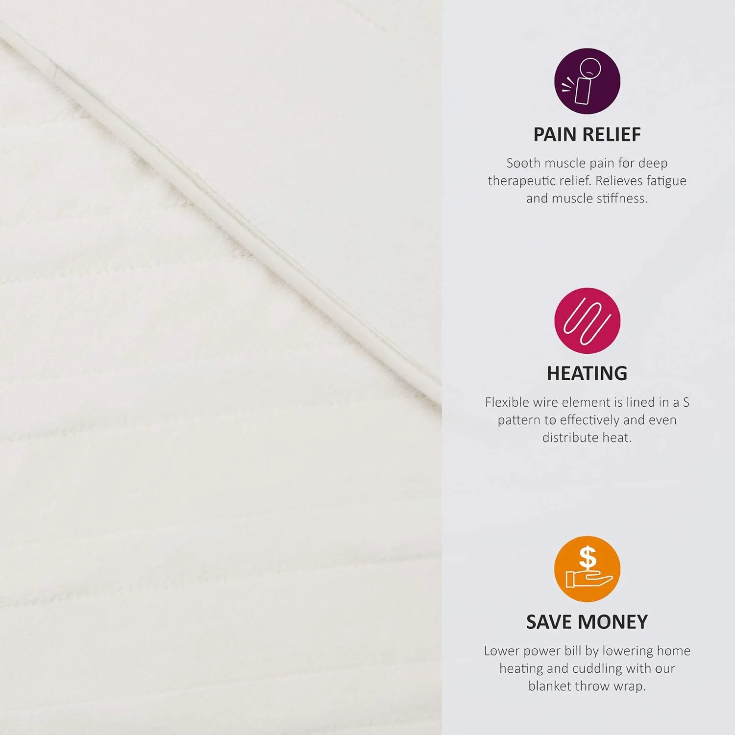 Beautyrest Foot Pocket Soft Microlight Plush Electric Blanket Heated Throw Wrap with Auto Shutoff, 50 x 62 in, Ivory
