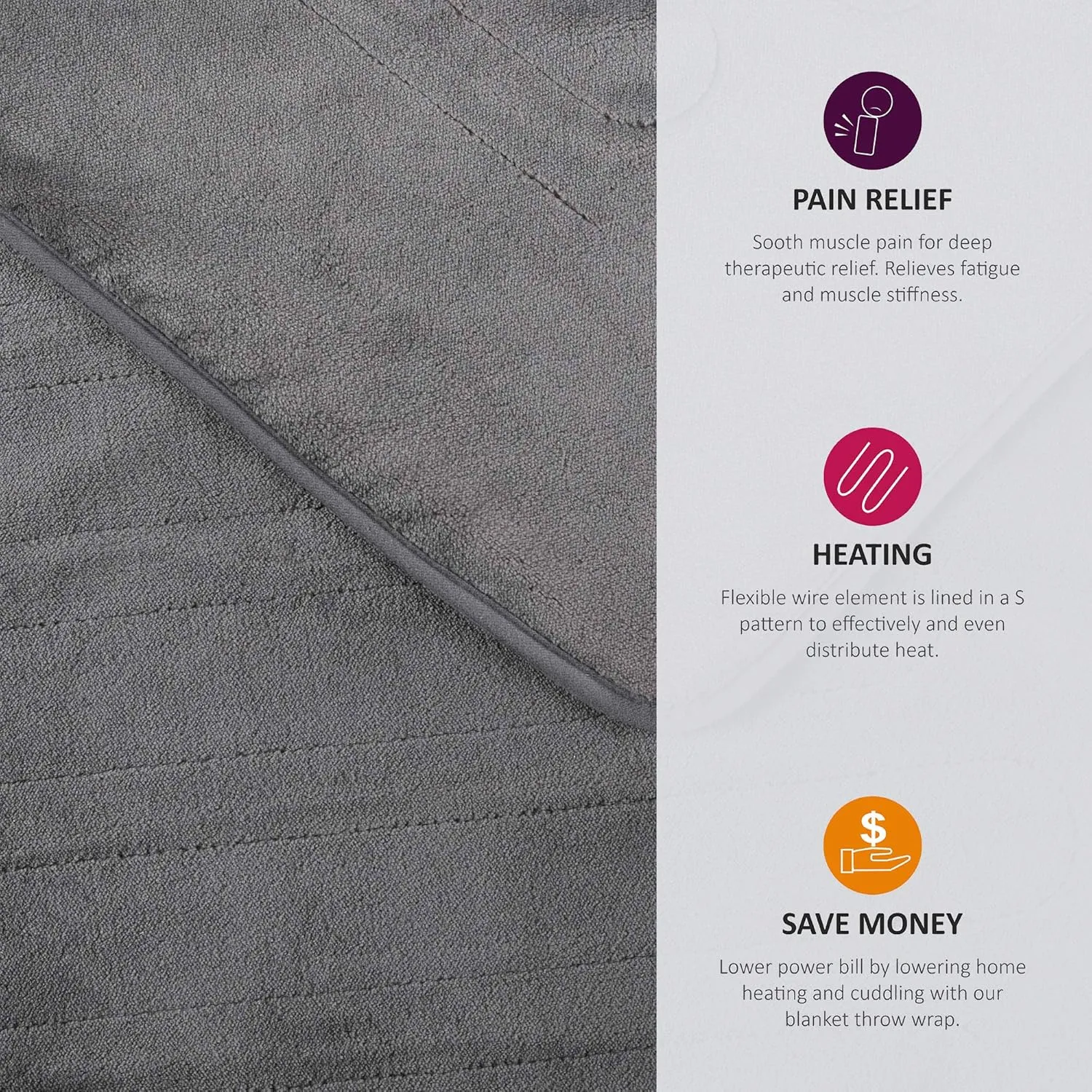 Beautyrest Foot Pocket Soft Microlight Plush Electric Blanket Heated Throw Wrap with Auto Shutoff, 50x62, Grey