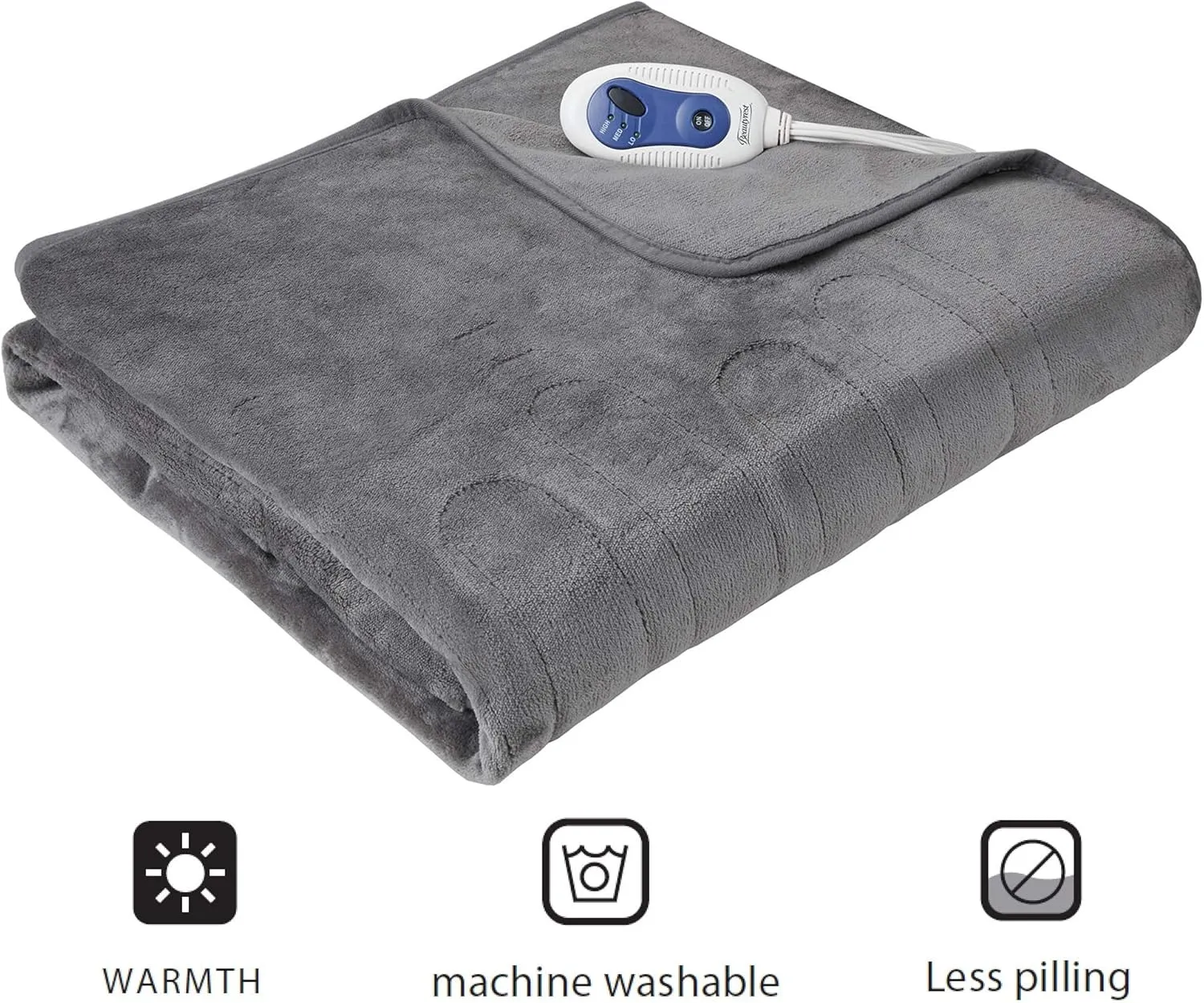Beautyrest Foot Pocket Soft Microlight Plush Electric Blanket Heated Throw Wrap with Auto Shutoff, 50x62, Grey