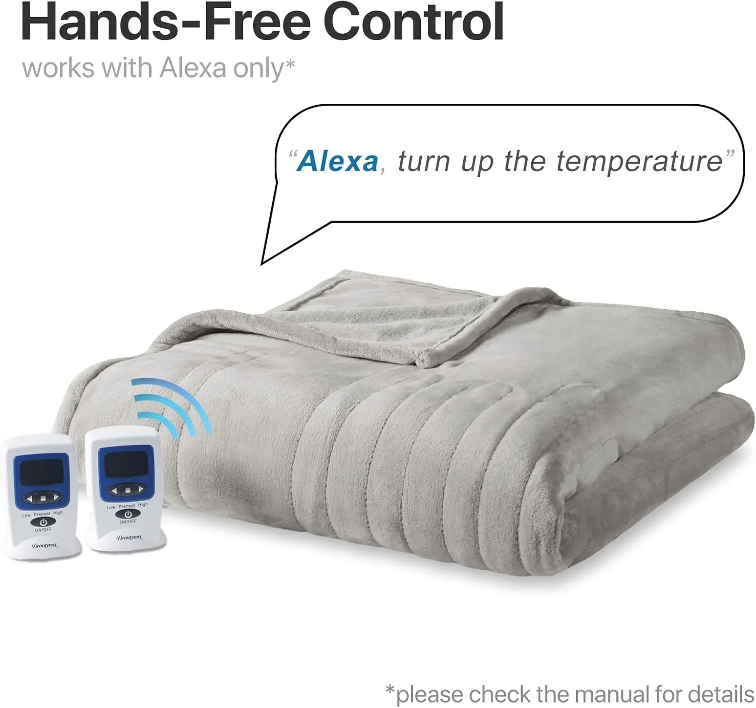 Beautyrest Heated Electric Blanket for Cold Weather, Fast Heating Wi-Fi Heated Blanket, Voice Command Alexa Compatible, Auto Shut Off, Virtually Zero EMF, 20 Heat Setting, UL Certified, King Gray