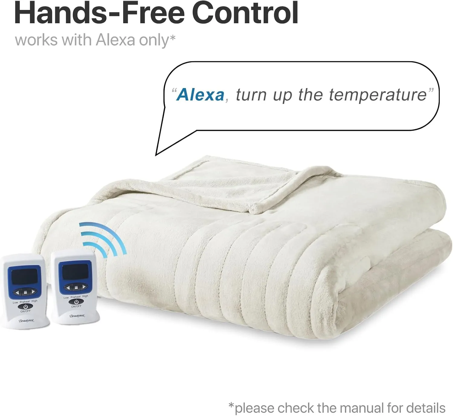 Beautyrest Heated Electric Blanket for Cold Weather, Fast Heating Wi-Fi Heated Blanket, Voice Command Alexa Compatible, Auto Shut Off, Virtually Zero EMF, 20 Heat Setting, UL Certified, King Ivory