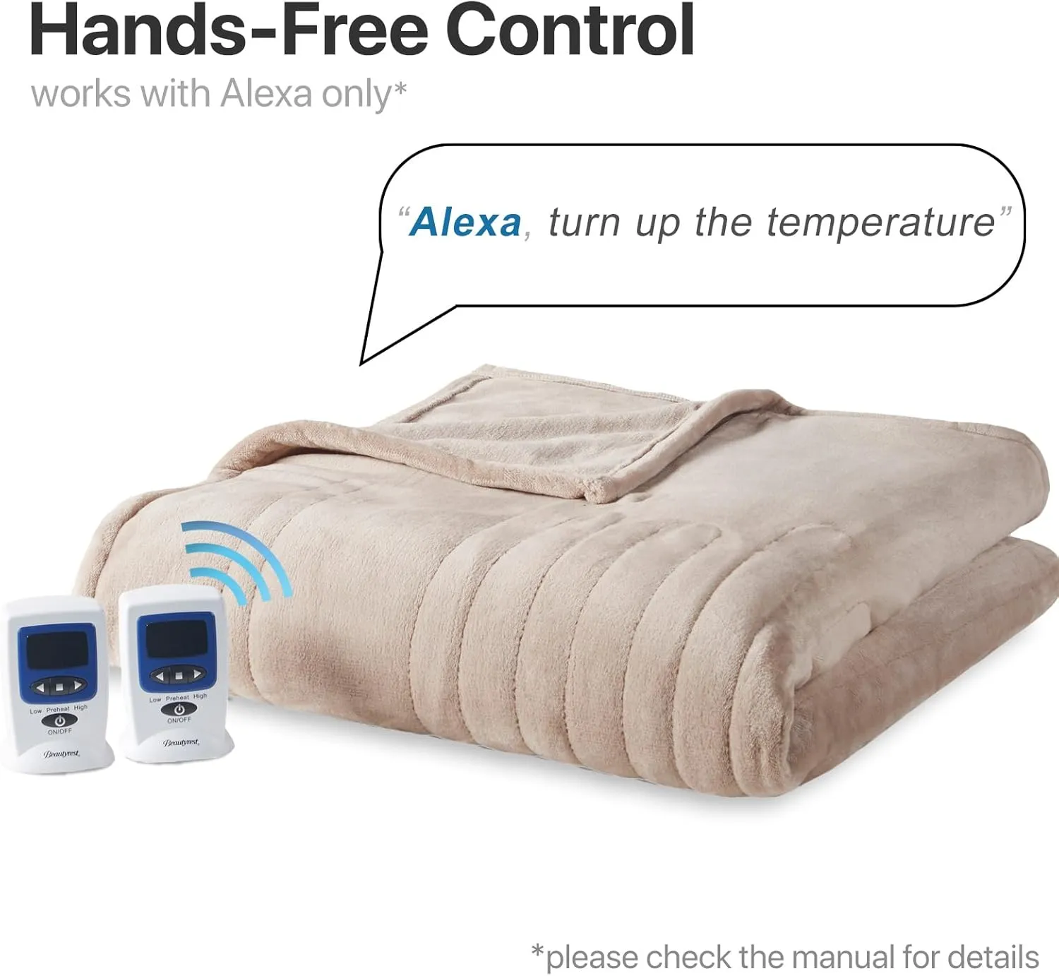 Beautyrest Heated Electric Blanket for Cold Weather, Fast Heating Wi-Fi Heated Blanket, Voice Command Alexa Compatible, Auto Shut Off, Virtually Zero EMF, 20 Heat Setting, UL Certified, King Taupe