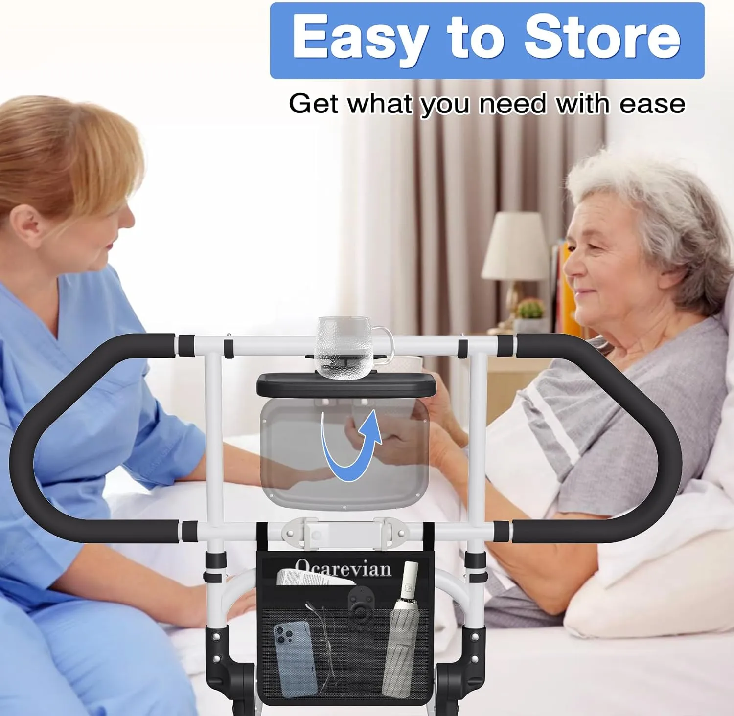 Bed Rails for Elderly Adults Safety, Bed Assist Rails for Seniors, Foldable Bed Rail with Sensor Light, Pocket, Bed Side Rails, Adjustable Bed Rails for Twin Full Queen King Bed, Bed Cane