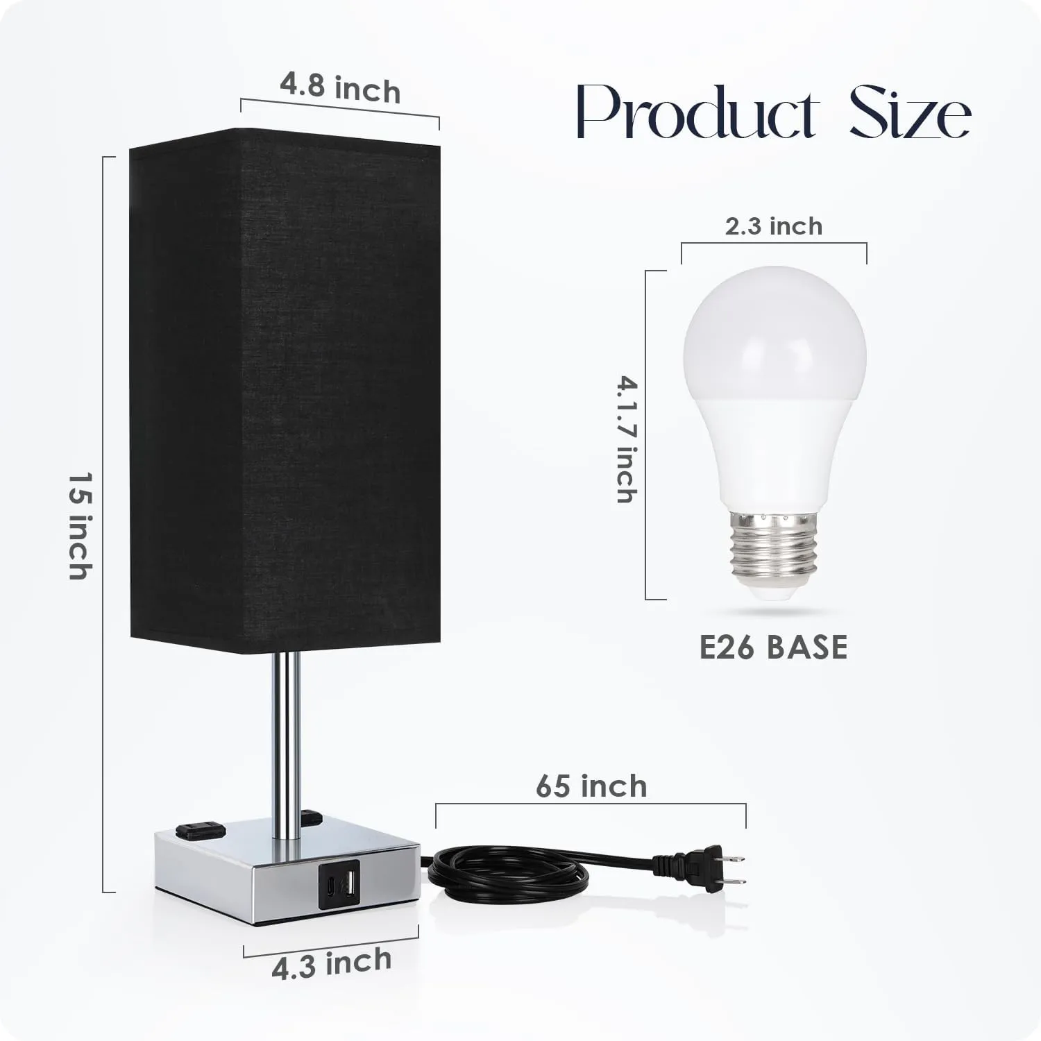 Bedside Lamp with USB Ports - Touch Control Table Lamp for Bedroom with USB C A Charging Ports & AC Outlets, 3 Way Dimmable Nightstand Light for Living Room (Bulb Included, Black)