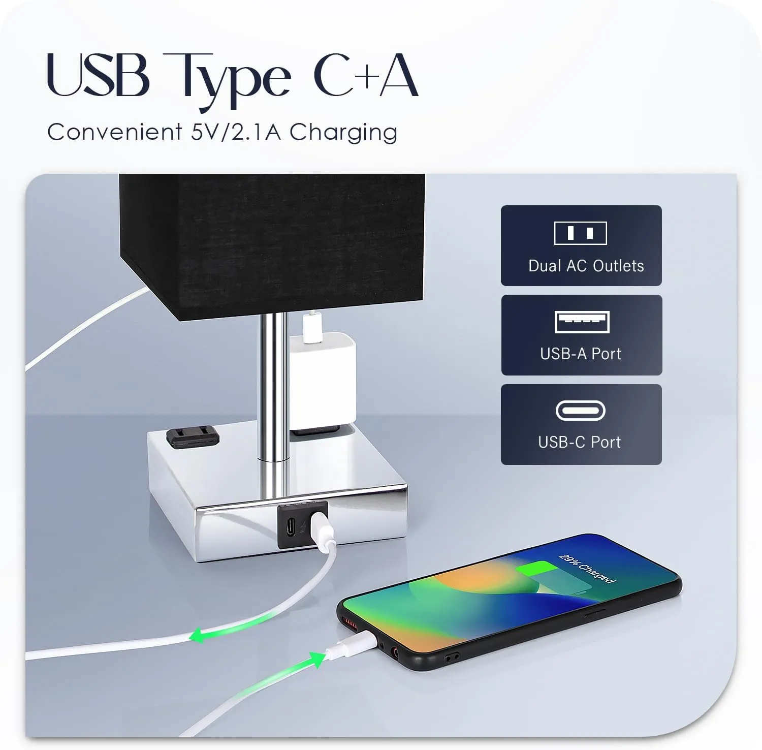 Bedside Lamp with USB Ports - Touch Control Table Lamp for Bedroom with USB C A Charging Ports & AC Outlets, 3 Way Dimmable Nightstand Light for Living Room (Bulb Included, Black)