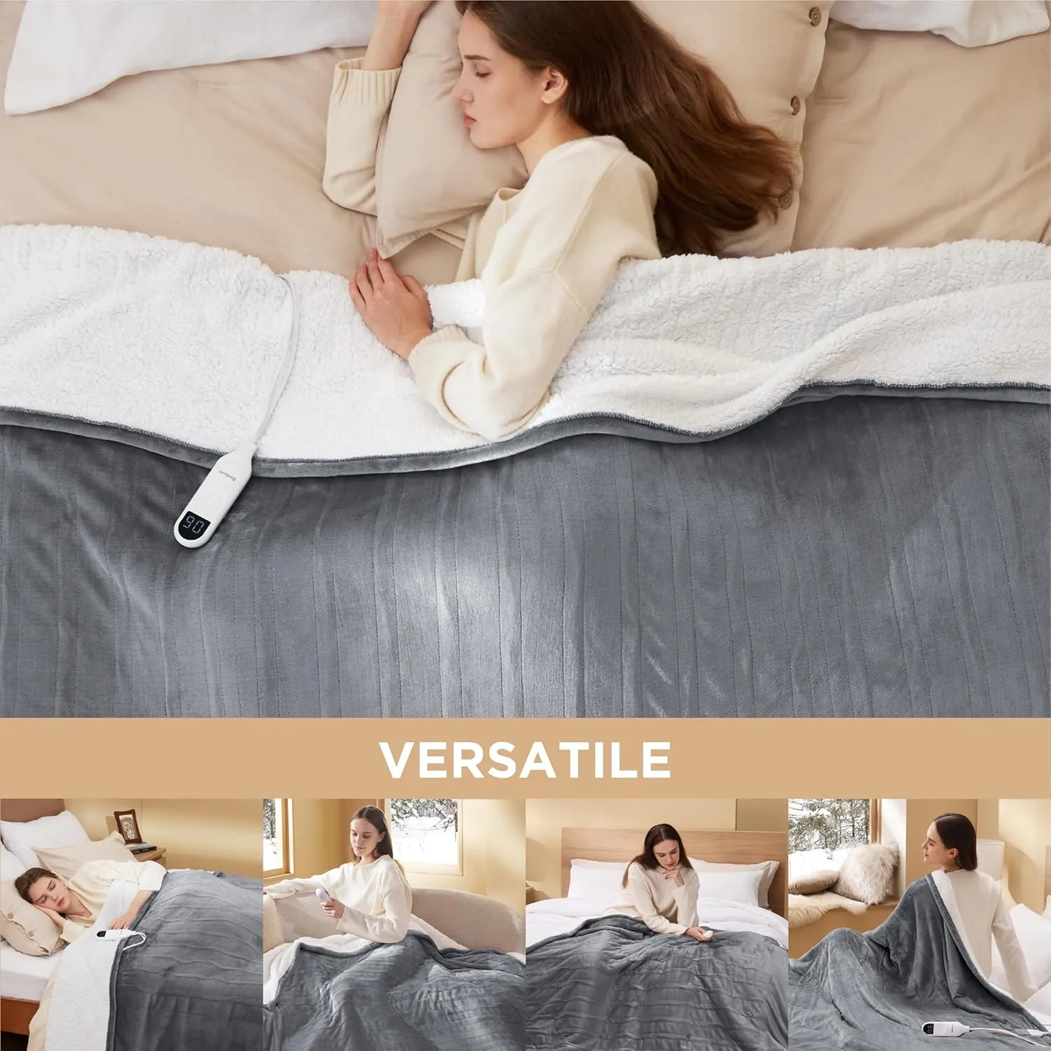Bedsure Electric Blanket Full Size - Soft Flannel Heated Blanket Full, GentleSoft Fast Heating with 10 Time Settings & 6 Heat Settings, Warm Gift for Grandma (72x84 inches, Grey)