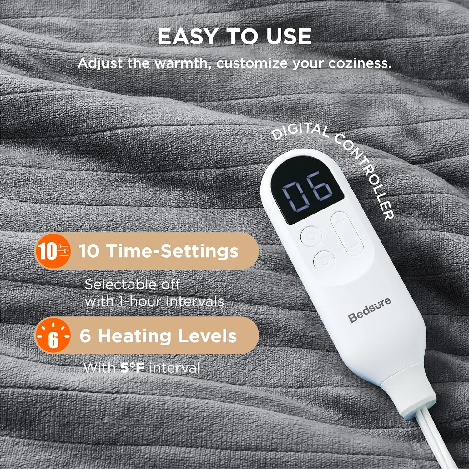 Bedsure Electric Blanket Full Size - Soft Flannel Heated Blanket Full, GentleSoft Fast Heating with 10 Time Settings & 6 Heat Settings, Warm Gift for Grandma (72x84 inches, Grey)
