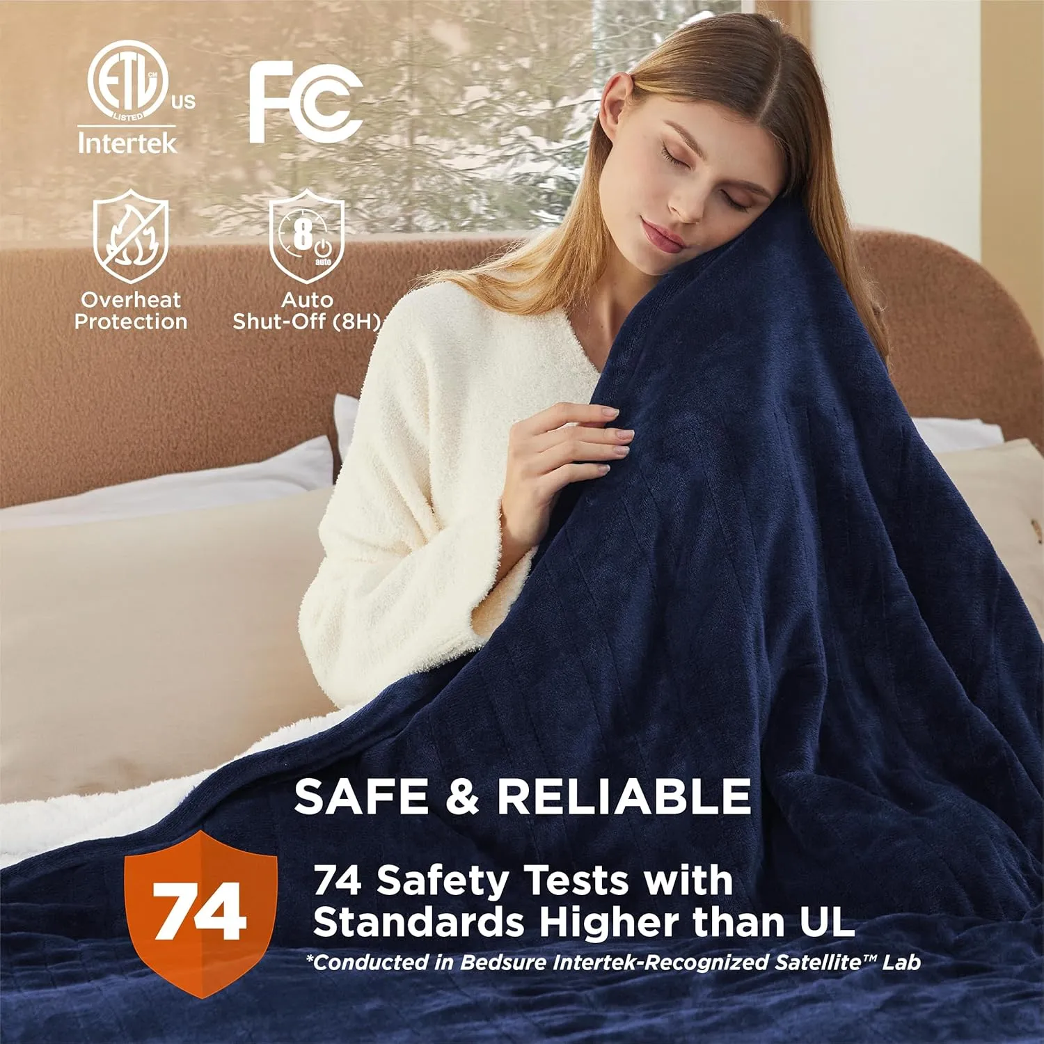 Bedsure Electric Blanket King Size - Dual Control Heated Blanket Queen, Fast Heating with 10 Time Settings & 10 Heat Settings, Warm Gift for Grandma (100x90 inches, Pageant Blue)