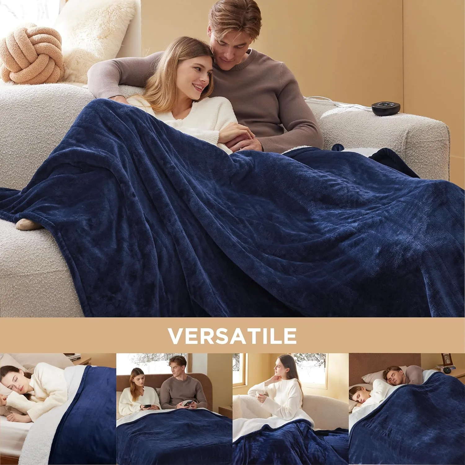 Bedsure Electric Blanket King Size - Dual Control Heated Blanket Queen, Fast Heating with 10 Time Settings & 10 Heat Settings, Warm Gift for Grandma (100x90 inches, Pageant Blue)