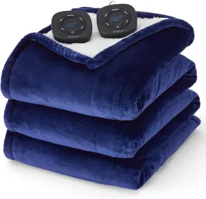 Bedsure Electric Blanket King Size - Dual Control Heated Blanket Queen, Fast Heating with 10 Time Settings & 10 Heat Settings, Warm Gift for Grandma (100x90 inches, Pageant Blue)