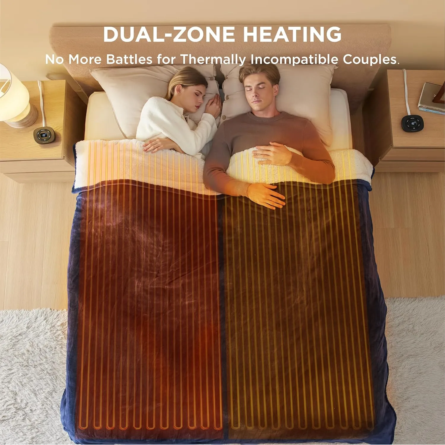 Bedsure Electric Blanket King Size - Dual Control Heated Blanket Queen, Fast Heating with 10 Time Settings & 10 Heat Settings, Warm Gift for Grandma (100x90 inches, Pageant Blue)