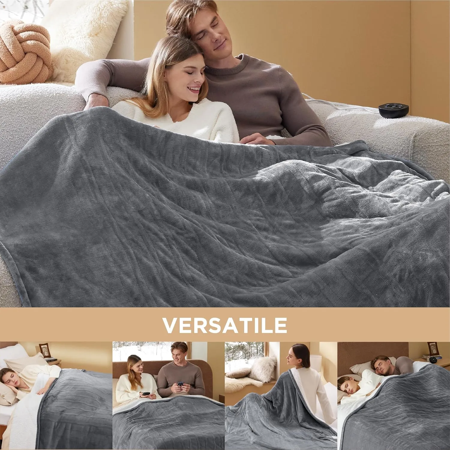 Bedsure Electric Blanket Queen Size - Dual Control Heated Blanket Queen, GentleSoft Fast Heating with 10 Time Settings & 10 Heat Settings, Warm Gift for Grandma (84x90 inches, Grey)
