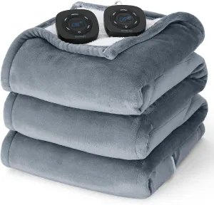 Bedsure Electric Blanket Queen Size - Dual Control Heated Blanket Queen, GentleSoft Fast Heating with 10 Time Settings & 10 Heat Settings, Warm Gift for Grandma (84x90 inches, Grey)