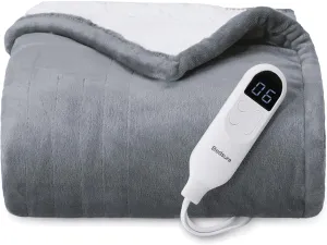 Bedsure Electric Heated Throw Blanket - Soft Flannel & Sherpa, 6 Heat Levels, 4 Time Settings, Auto Shut Off (50x60 inches, Grey)