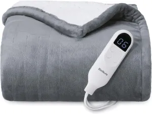 Bedsure Electric Heated Throw Blanket - Soft Flannel & Sherpa, 6 Heat Levels, 4 Time Settings, Auto Shut Off (50x60 inches, Grey)