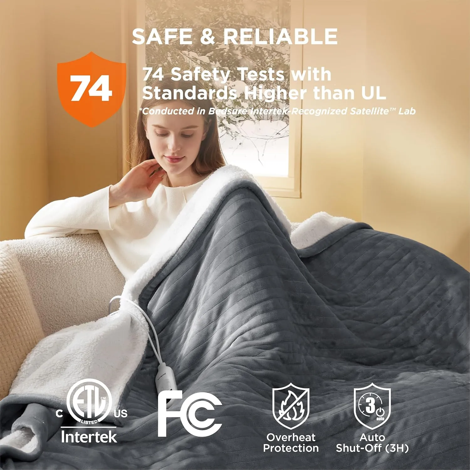 Bedsure Electric Heated Throw Blanket - Soft Flannel & Sherpa, 6 Heat Levels, 4 Time Settings, Auto Shut Off (50x60 inches, Grey)