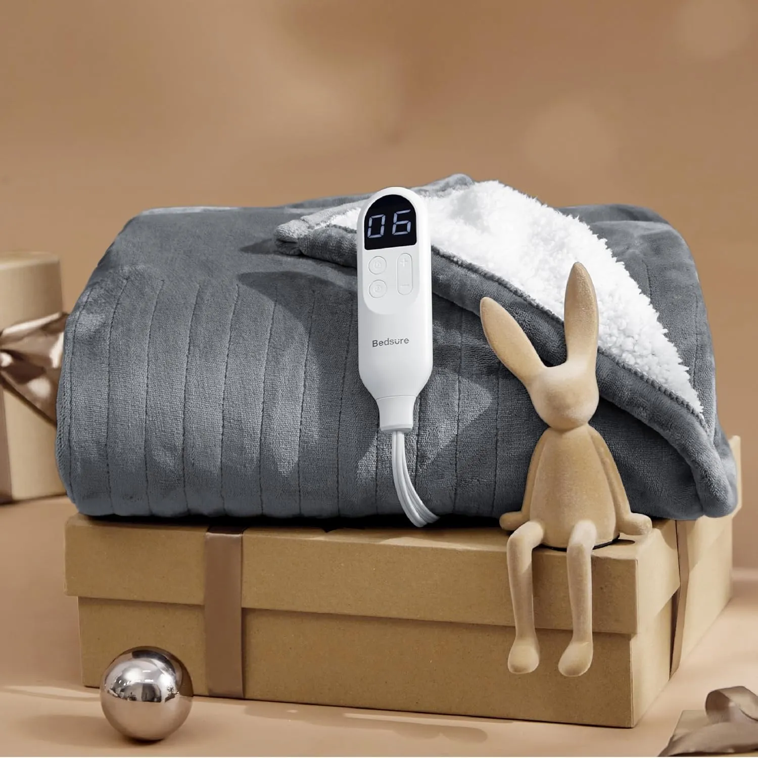 Bedsure Electric Heated Throw Blanket - Soft Flannel & Sherpa, 6 Heat Levels, 4 Time Settings, Auto Shut Off (50x60 inches, Grey)