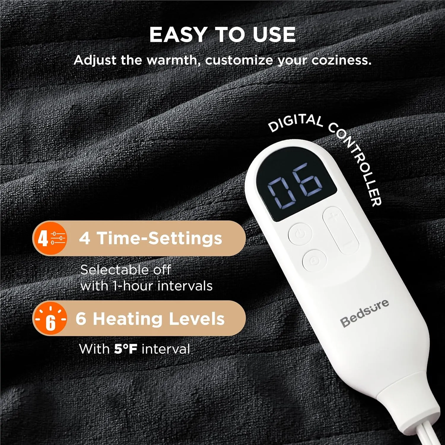 Bedsure Heated Blanket Electric Throw - Soft Flannel Electric Blanket, Heated Throw with 4 Time Settings & 6 Heat Settings, Warm Gift for Grandma (50x60 inches, Black)