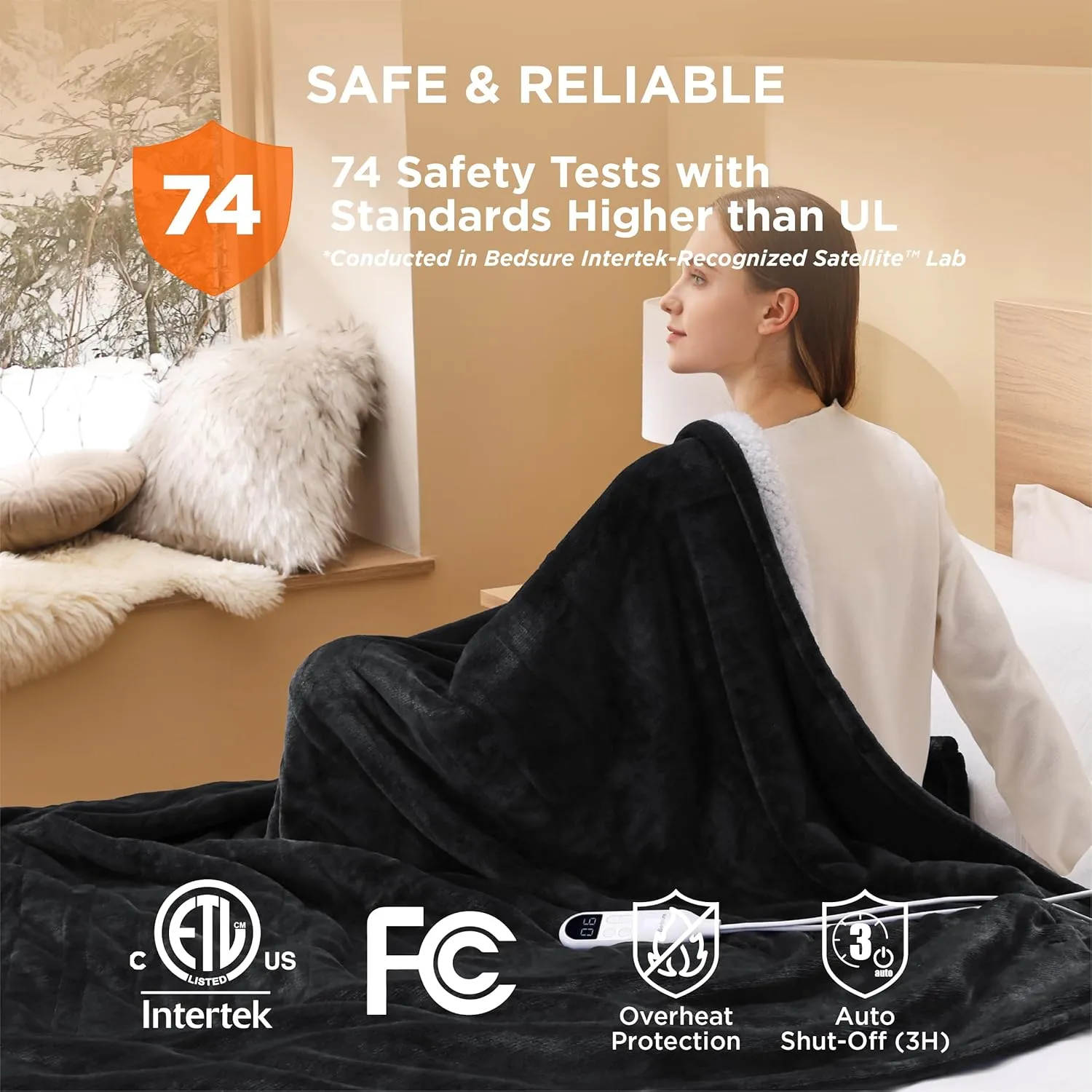 Bedsure Heated Blanket Electric Throw - Soft Flannel Electric Blanket, Heated Throw with 4 Time Settings & 6 Heat Settings, Warm Gift for Grandma (50x60 inches, Black)