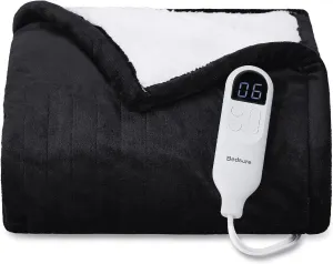 Bedsure Heated Blanket Electric Throw - Soft Flannel Electric Blanket, Heated Throw with 4 Time Settings & 6 Heat Settings, Warm Gift for Grandma (50x60 inches, Black)