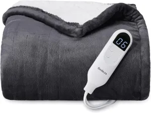 Bedsure Heated Blanket Electric Throw - Soft Flannel Electric Blanket, Heated Throw with 4 Time Settings & 6 Heat Settings, Warm Gift for Grandma (50x60 inches, Dark Grey)