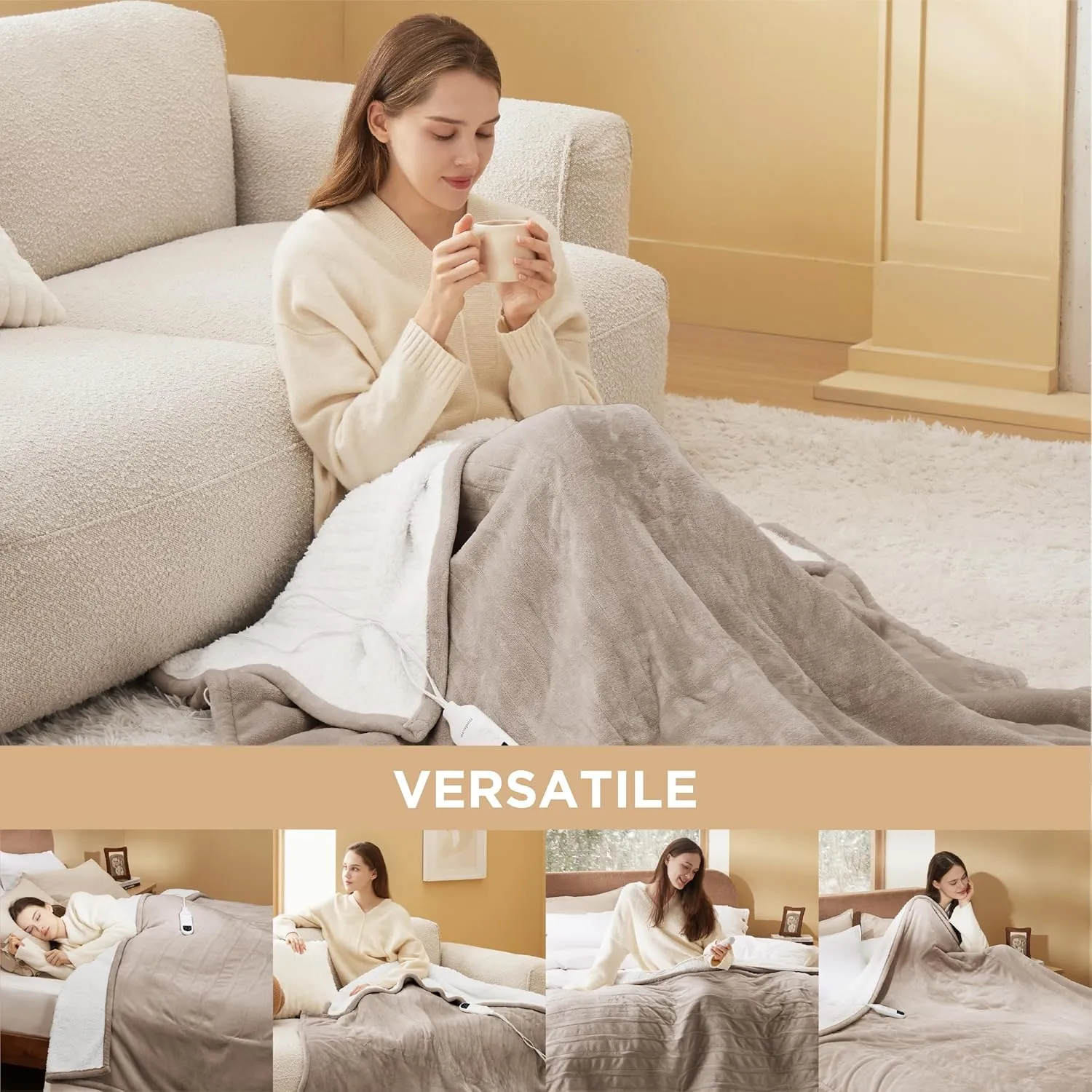 Bedsure Heated Blanket Electric Throw - Soft Flannel Electric Blanket, Heated Throw with 4 Time Settings & 6 Heat Settings, Warm Gift for Grandma (50x60 inches, Taupe)