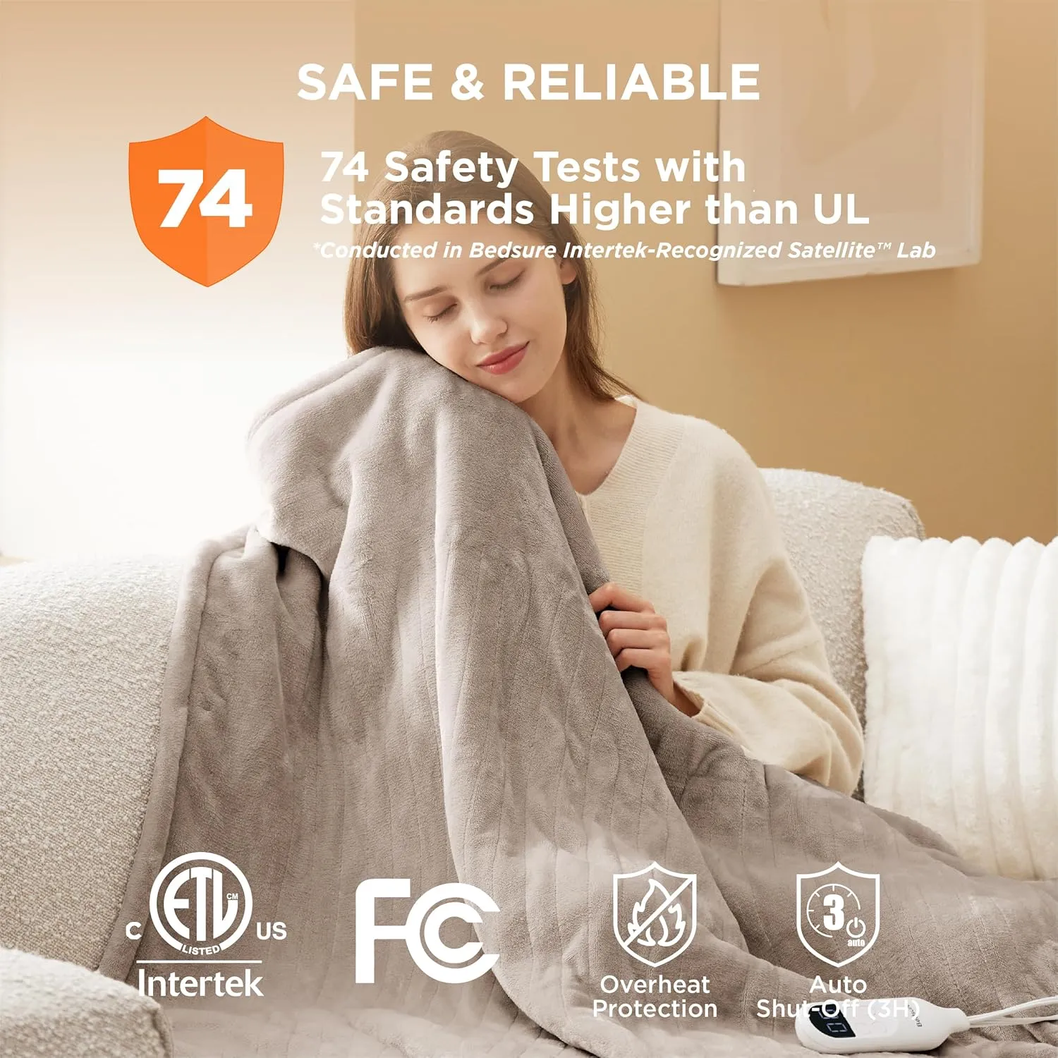 Bedsure Heated Blanket Electric Throw - Soft Flannel Electric Blanket, Heated Throw with 4 Time Settings & 6 Heat Settings, Warm Gift for Grandma (50x60 inches, Taupe)