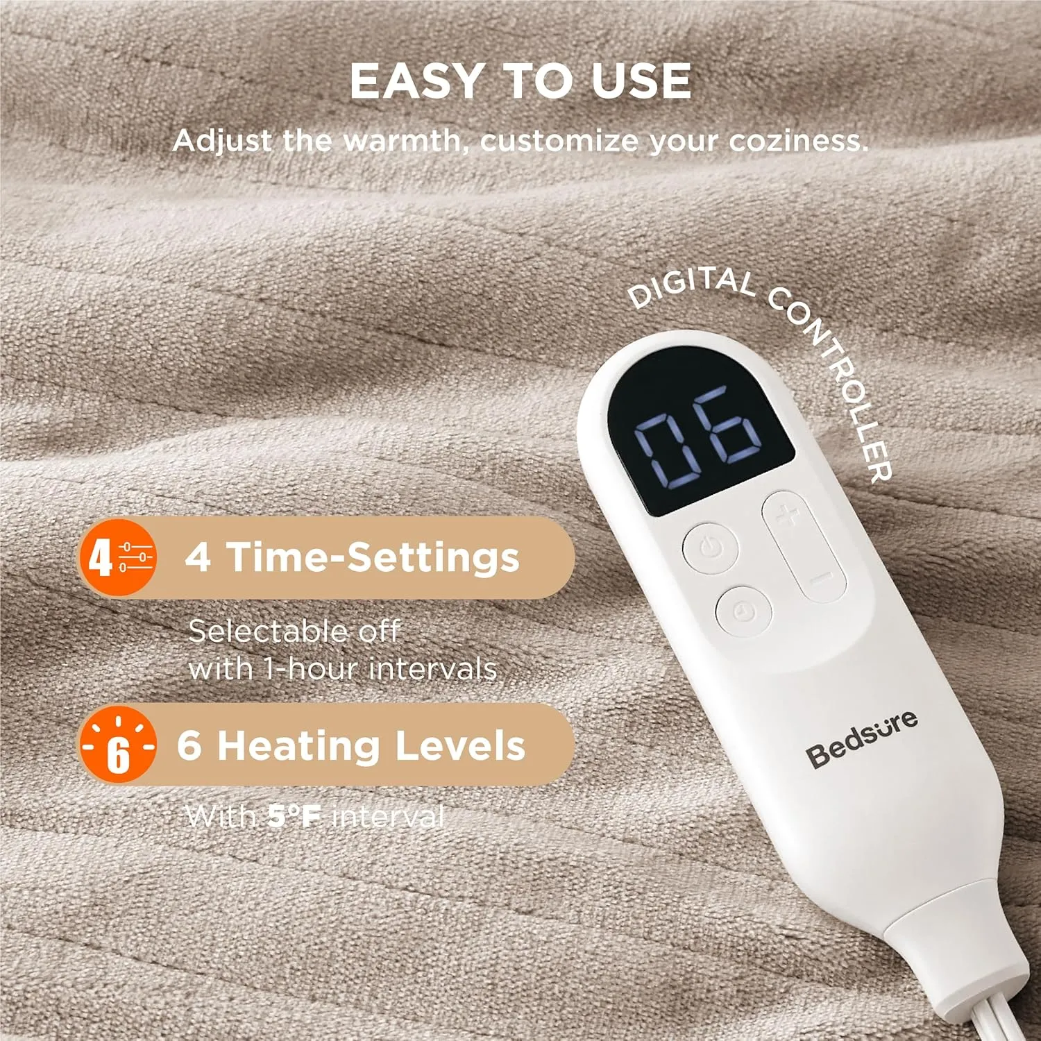 Bedsure Heated Blanket Electric Throw - Soft Flannel Electric Blanket, Heated Throw with 4 Time Settings & 6 Heat Settings, Warm Gift for Grandma (50x60 inches, Taupe)