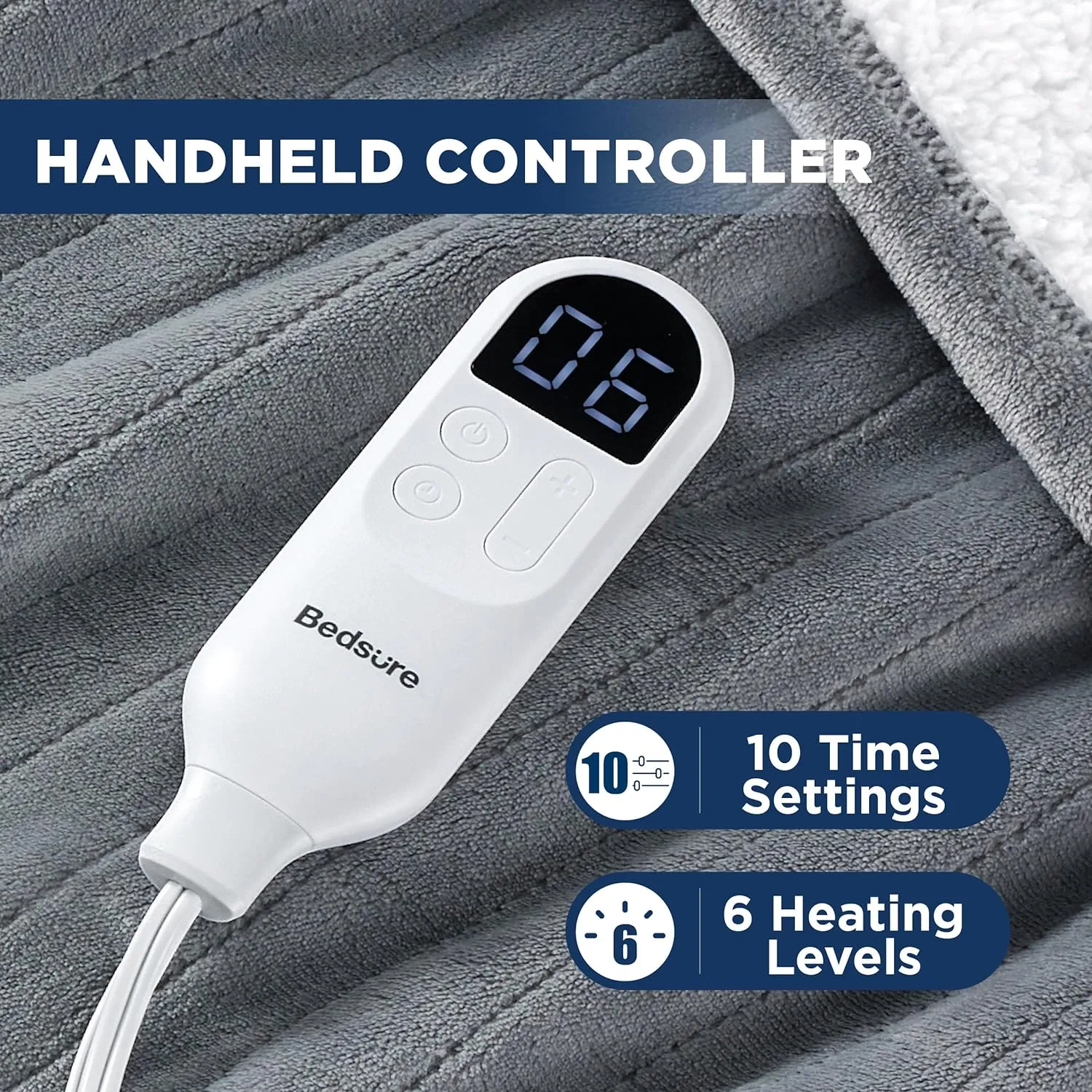 Bedsure Heated Blanket Electric Throw - Soft Flannel Electric Blanket, Heating Blanket with 4 Time Settings & 6 Heat Settings, Warm Blanket Gift for Grandma (50x60 inches, Grey)