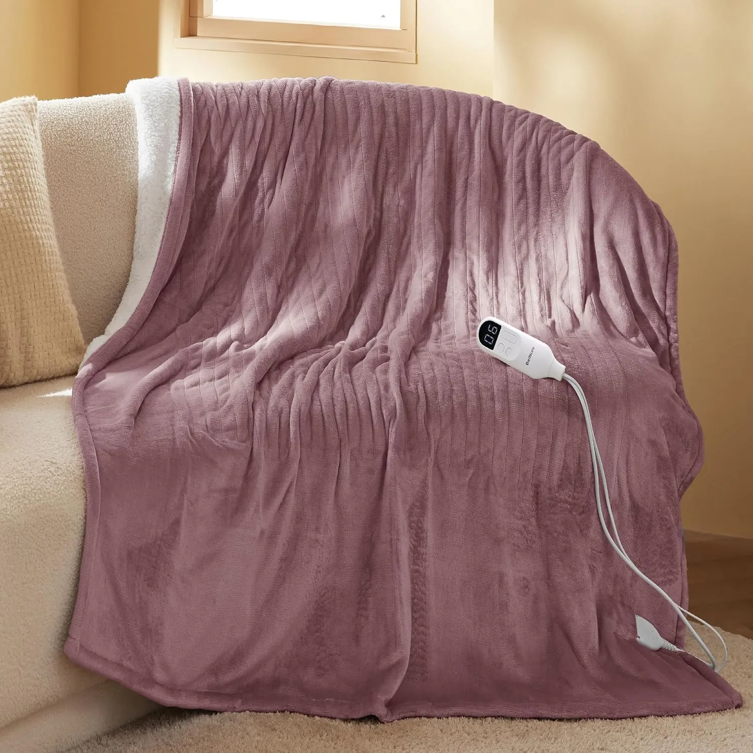 Bedsure Heated Blanket Electric Throw - Soft Flannel Electric Blanket, Heating Blanket with 4 Time Settings & 6 Heat Settings, Warm Blanket Gift for Grandma (50x60 inches, Grey)