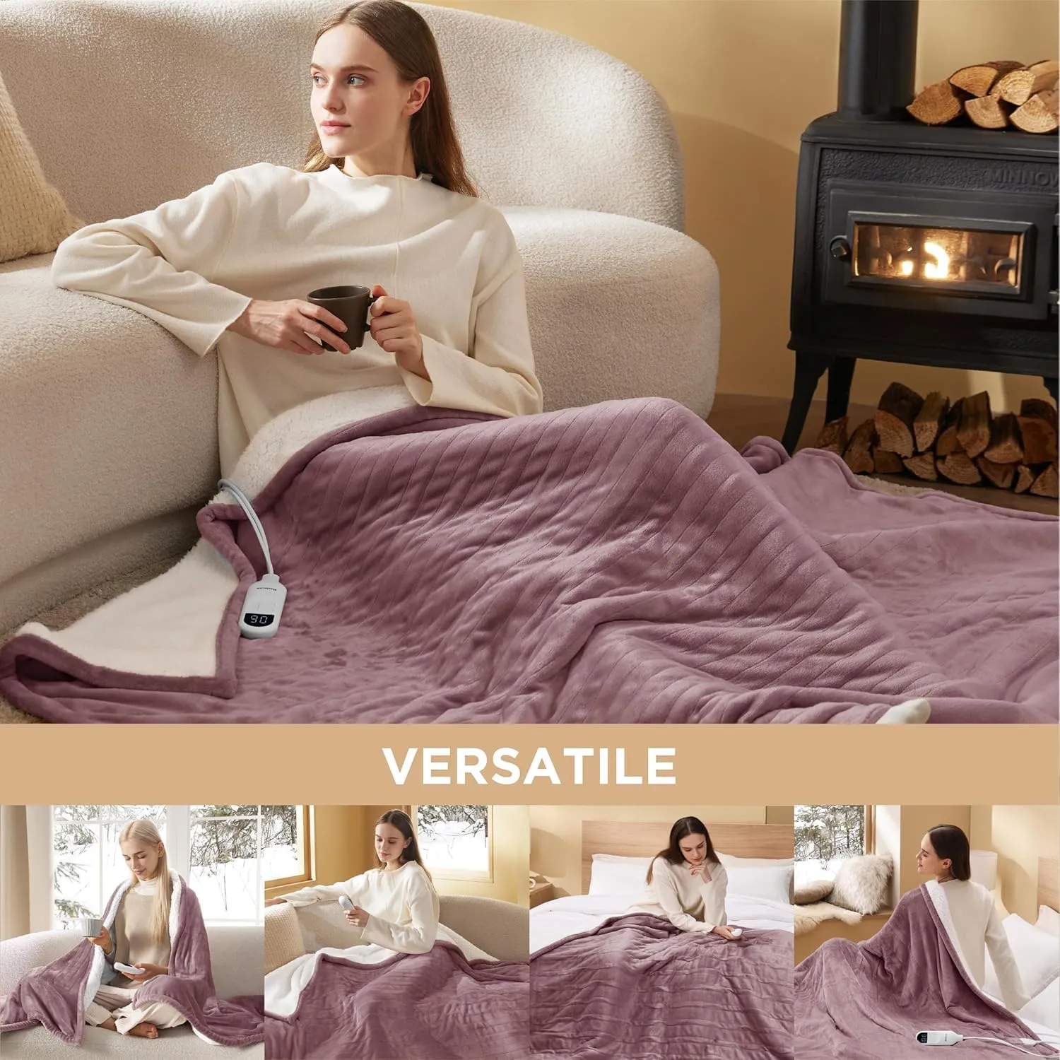 Bedsure Heated Blanket Electric Throw - Soft Flannel Electric Blanket, Heating Blanket with 4 Time Settings & 6 Heat Settings, Warm Blanket Gift for Grandma (50x60 inches, Grey)