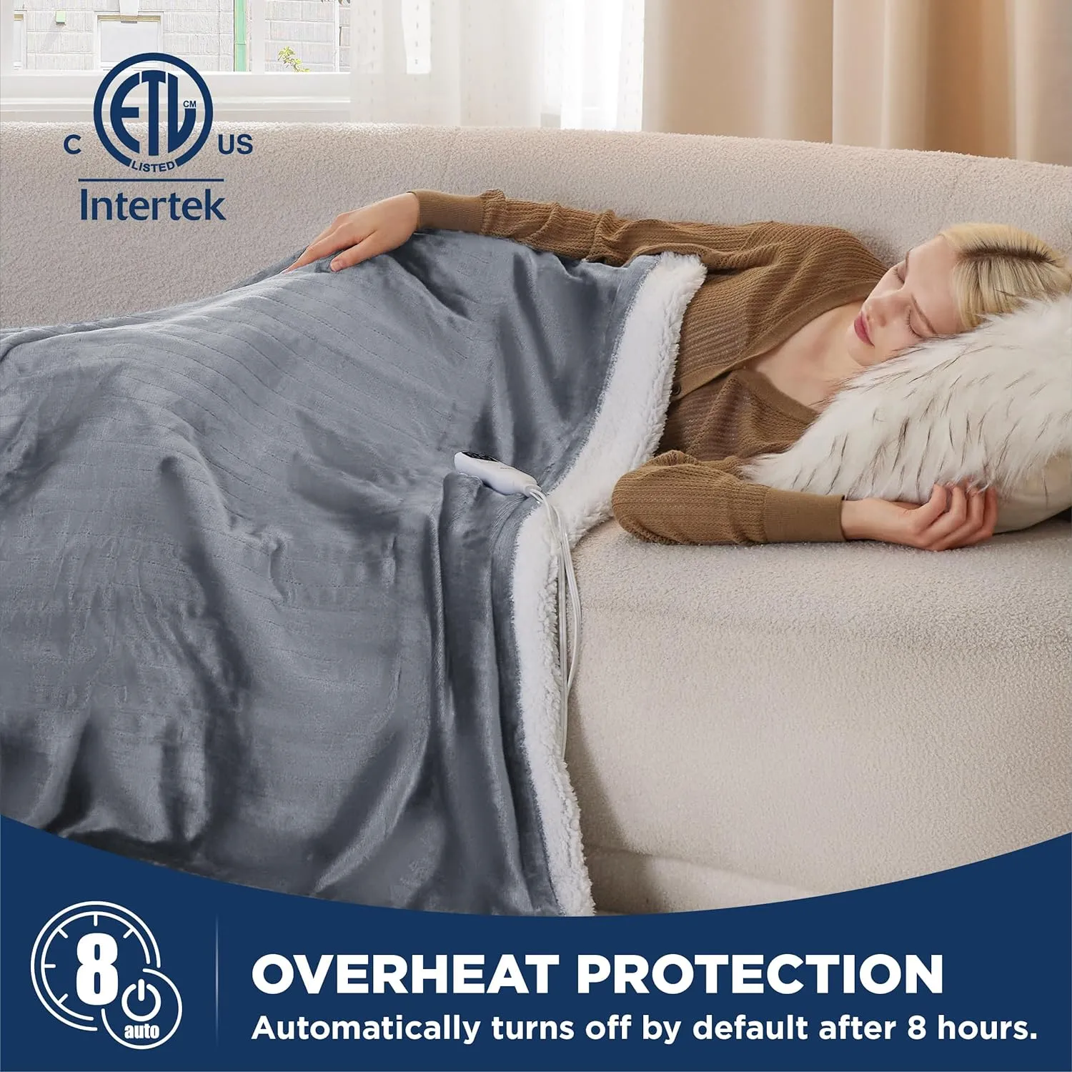 Bedsure Heated Blanket Electric Throw - Soft Flannel Electric Blanket, Heating Blanket with 4 Time Settings & 6 Heat Settings, Warm Blanket Gift for Grandma (50x60 inches, Grey)