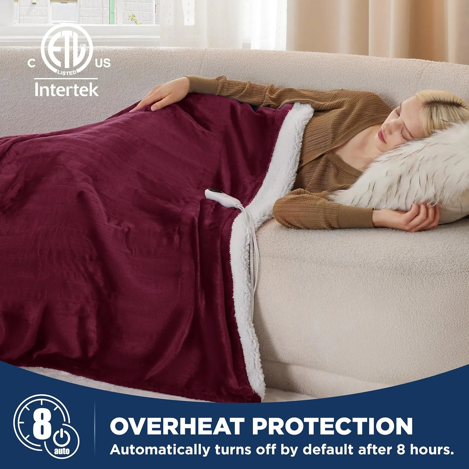 Bedsure Heated Blanket Electric Throw - Soft Flannel Electric Blanket, Heating Blanket with 4 Time Settings & 6 Heat Settings, Warm Blanket Gift for Grandma (50x60 inches, Grey)