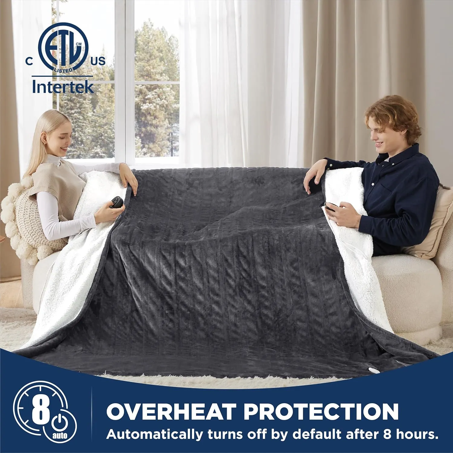 Bedsure Heated Blanket Electric Throw - Soft Flannel Electric Blanket, Heating Blanket with 4 Time Settings & 6 Heat Settings, Warm Blanket Gift for Grandma (50x60 inches, Grey)