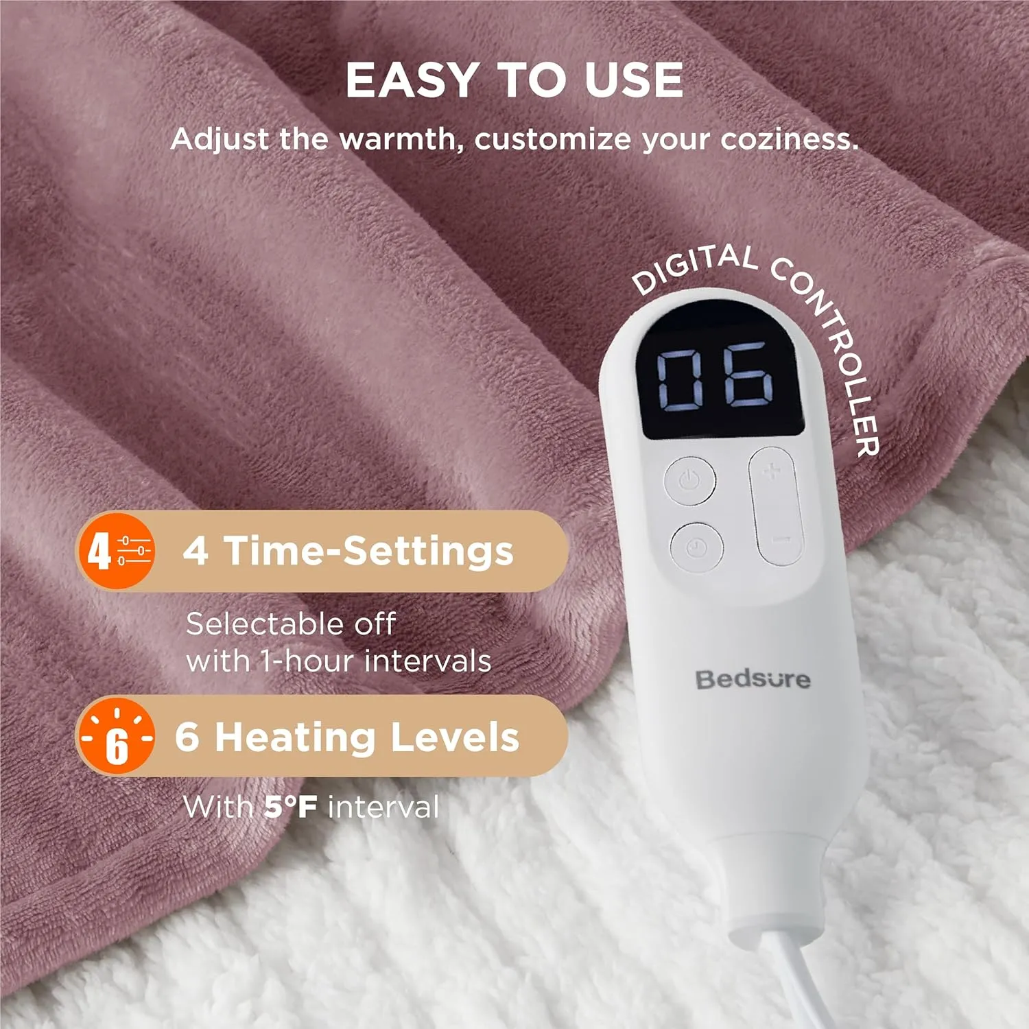Bedsure Heated Blanket Electric Throw - Soft Flannel Electric Blanket, Heating Blanket with 4 Time Settings & 6 Heat Settings, Warm Blanket Gift for Grandma (50x60 inches, Grey)