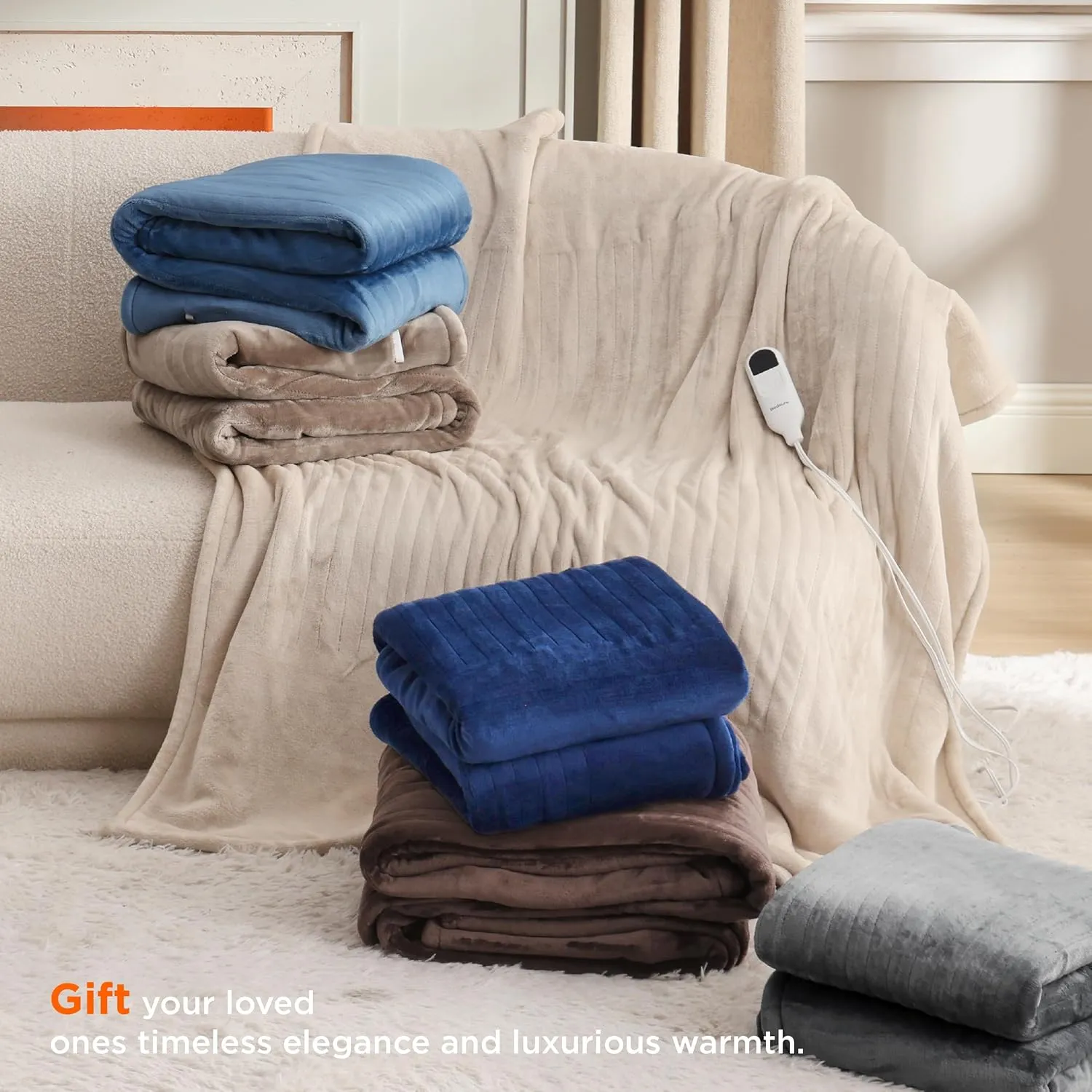 Bedsure Heated Blanket Electric Throw - Soft Flannel Electric Blanket, Heating Blanket with 4 Time Settings & 6 Heat Settings, Warm Blanket Gift for Grandma (50x60 inches, Grey)
