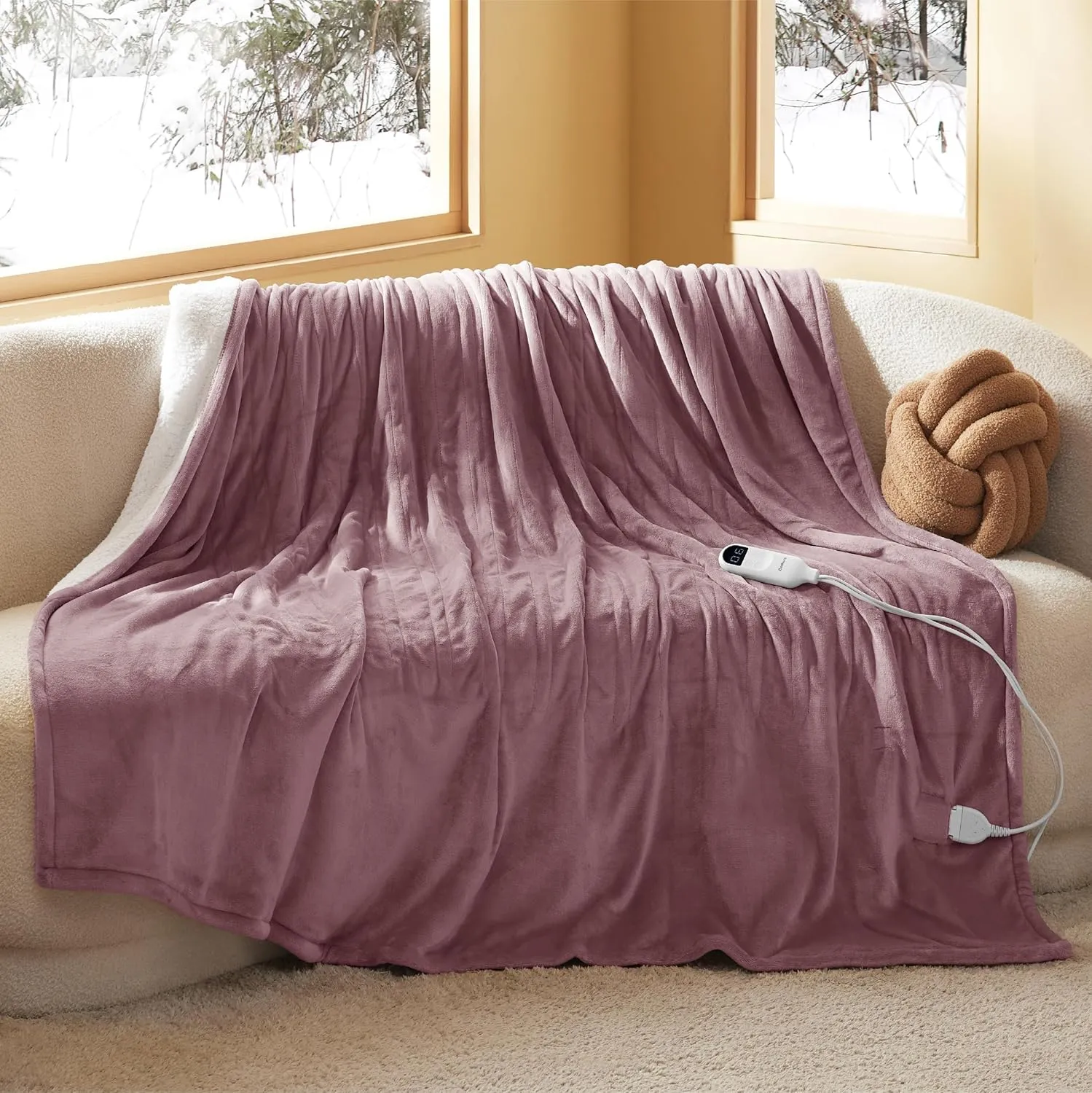 Bedsure Heated Blanket Electric Throw - Soft Flannel Electric Blanket, Heating Blanket with 4 Time Settings & 6 Heat Settings, Warm Blanket Gift for Grandma (50x60 inches, Grey)