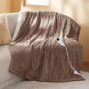 Bedsure Heated Blanket Electric Throw - Soft Ribbed Flannel Electric Blanket, Heating with 4 Time Settings, 6 Heat Settings, and 3 hrs Timer Auto Shut Off, Gift for Grandma (50x60 inches, Brown)