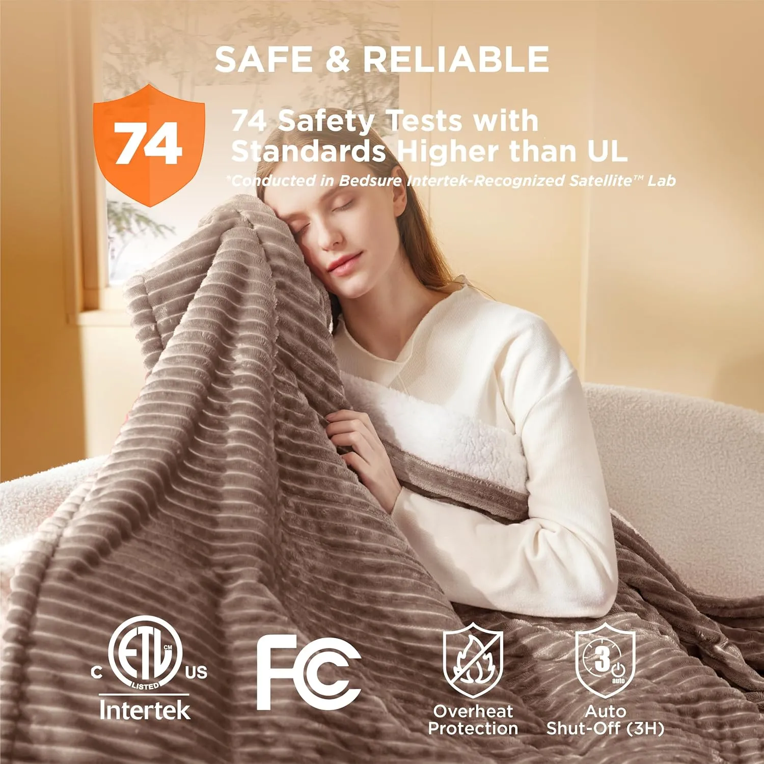Bedsure Heated Blanket Electric Throw - Soft Ribbed Flannel Electric Blanket, Heating with 4 Time Settings, 6 Heat Settings, and 3 hrs Timer Auto Shut Off, Gift for Grandma (50x60 inches, Brown)