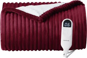 Bedsure Heated Blanket Electric Throw - Soft Ribbed Flannel Electric Blanket, Heating with 4 Time Settings, 6 Heat Settings, and 3 hrs Timer Auto Shut Off, Gift for Grandma (50x60 inches, Burgundy)
