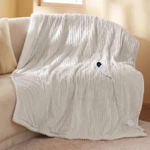 Bedsure Heated Blanket Electric Throw - Soft Ribbed Flannel Electric Blanket, Heating with 4 Time Settings, 6 Heat Settings, and 3 hrs Timer Auto Shut Off, Gift for Grandma (50x60 inches, Cream)