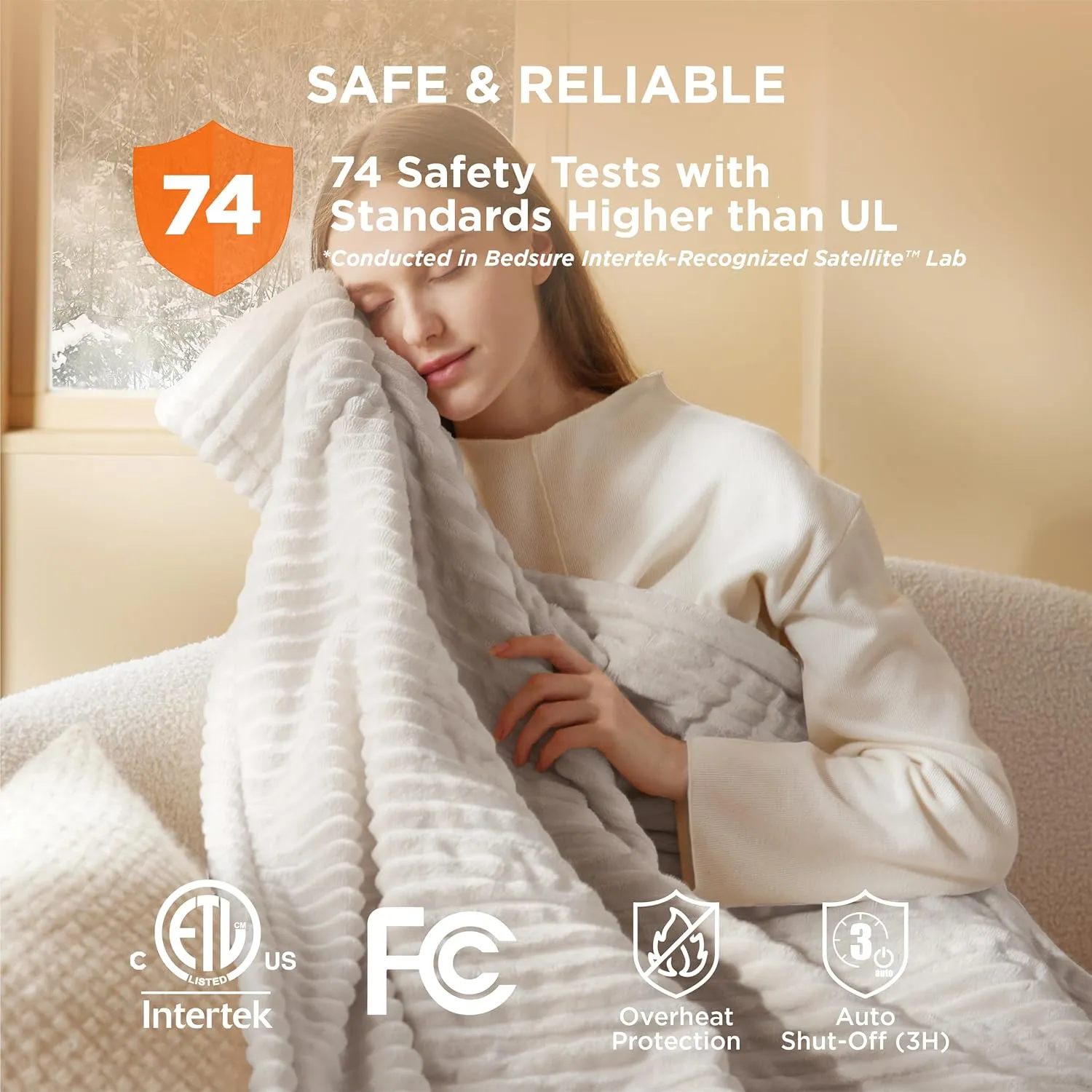 Bedsure Heated Blanket Electric Throw - Soft Ribbed Flannel Electric Blanket, Heating with 4 Time Settings, 6 Heat Settings, and 3 hrs Timer Auto Shut Off, Gift for Grandma (50x60 inches, Cream)