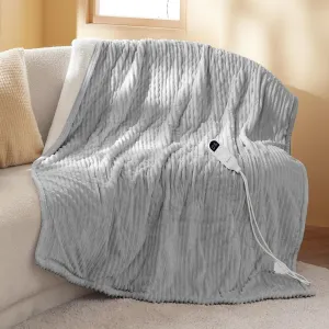 Bedsure Heated Blanket Electric Throw - Soft Ribbed Flannel Electric Blanket, Heating with 4 Time Settings, 6 Heat Settings, and 3 hrs Timer Auto Shut Off, Gift for Grandma (50x60 inches, Light Grey)